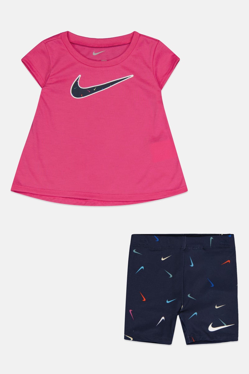 Nike Toddlers Girl 2 Piece Sportswear Fit Short Sleeve Outdoor T-shirt And Shorts Set, Multicolor - Image 3